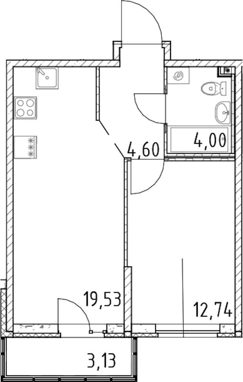 1-комнатная квартира 40.87 м², 22/23 эт., ЖК «Город Первых»